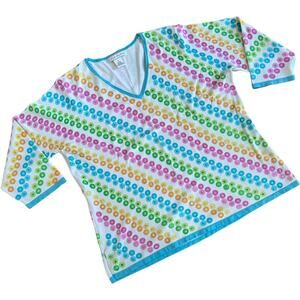 🍀Lucia Burns Womens Blouse Multicolor Geometric Long Sleeve Silk Blend Plus 3X